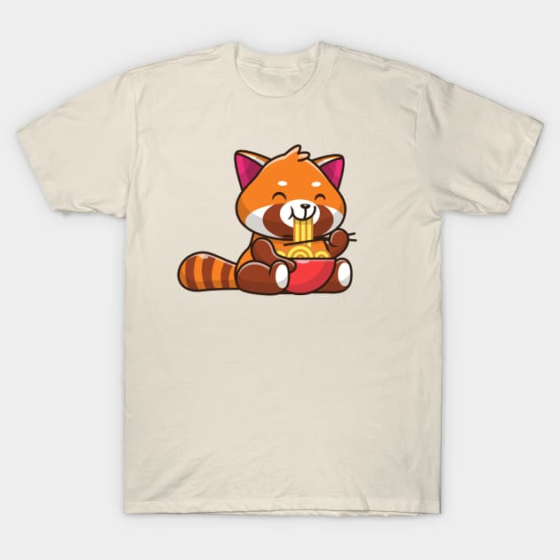 Cute Red Panda Eating Noodle Cartoon T-Shirt by Catalyst Labs